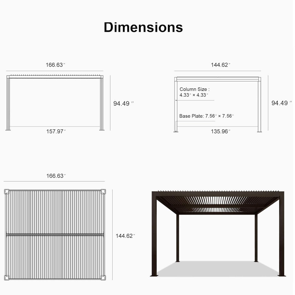 Alora Luxury Outdoor Aluminum Louvered Pergola with LED Lighting (SAK24896)