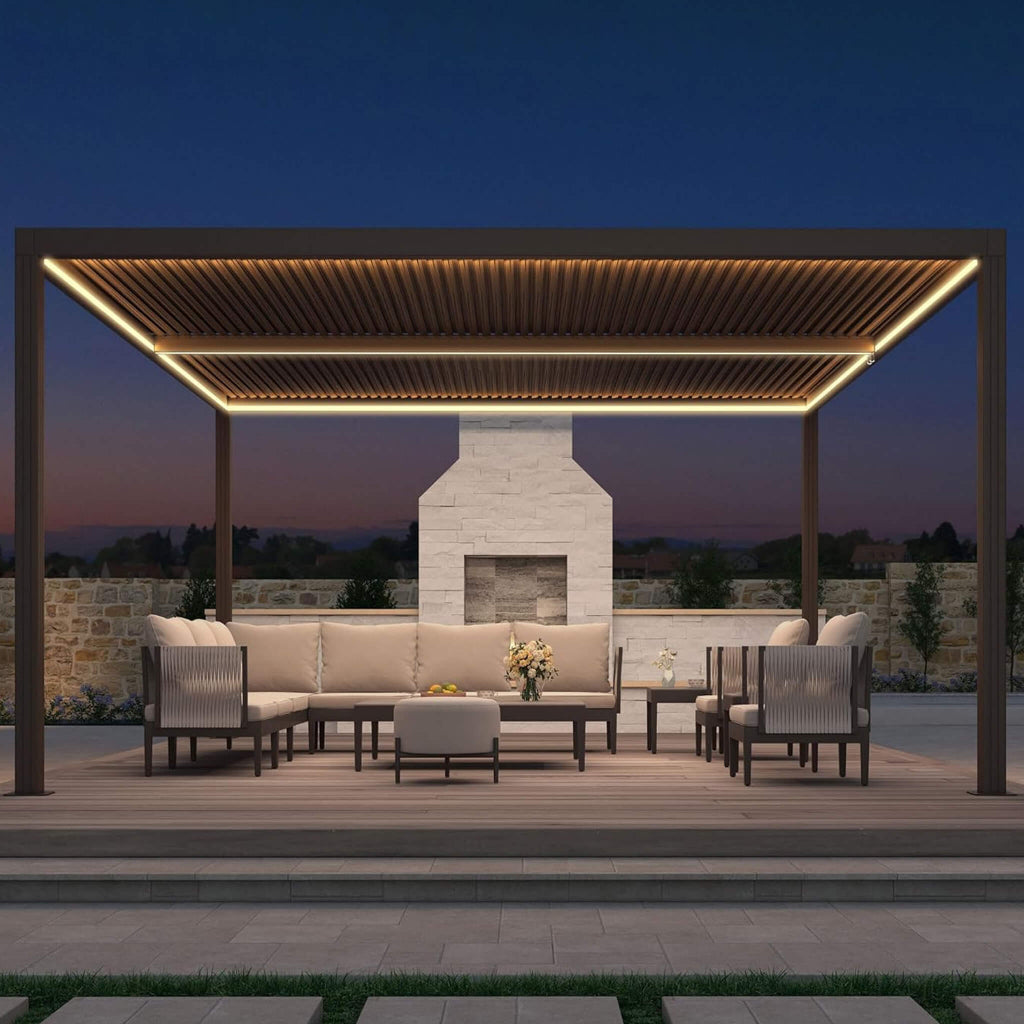 Alora Luxury Outdoor Aluminum Louvered Pergola with LED Lighting (SAK24896)
