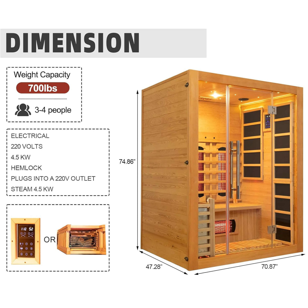Rövia Aurora 3-Person Dual-System Sauna Room (SAK41592)