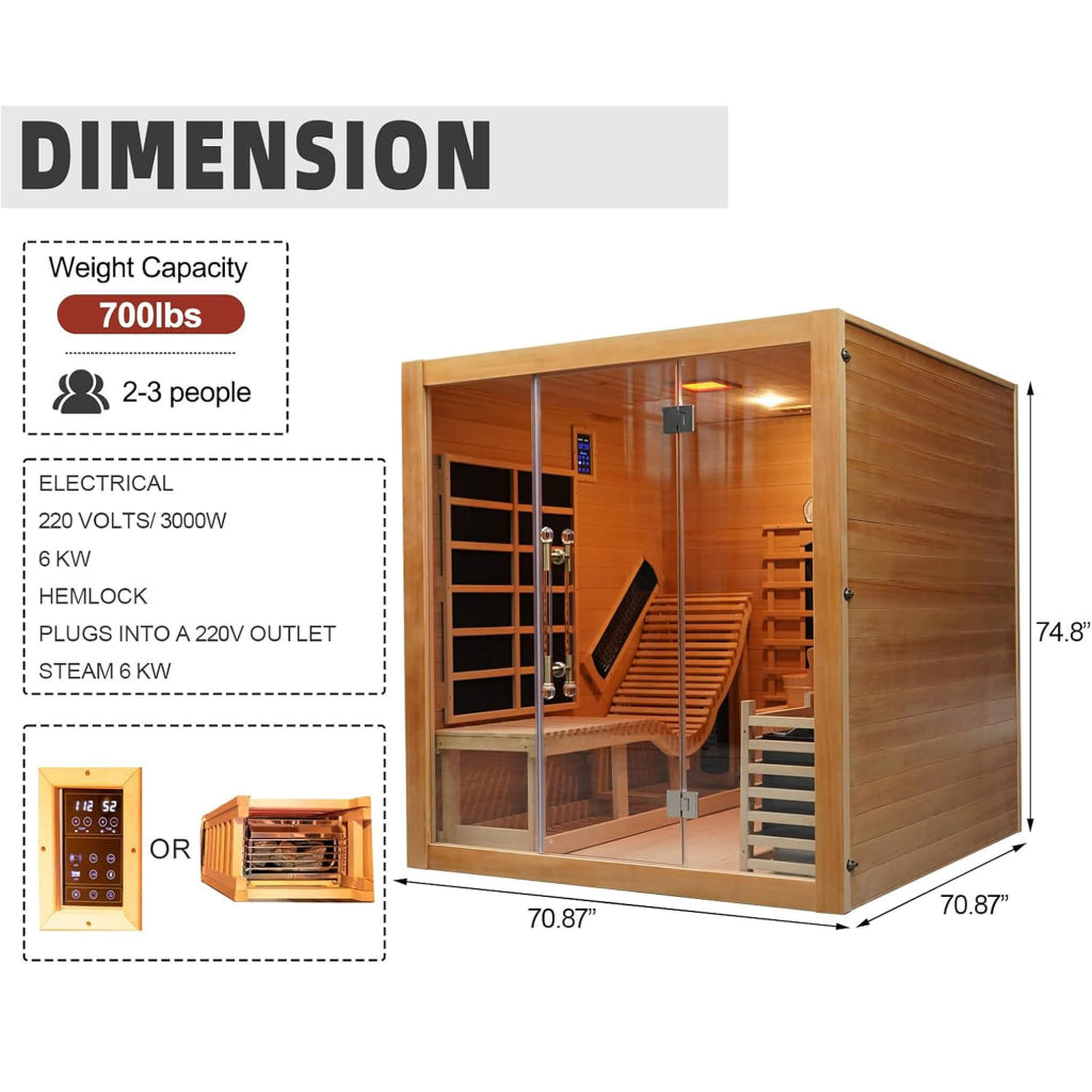 Rövia Oasis 3-Person Indoor Hybrid Sauna Room (SAK35182)