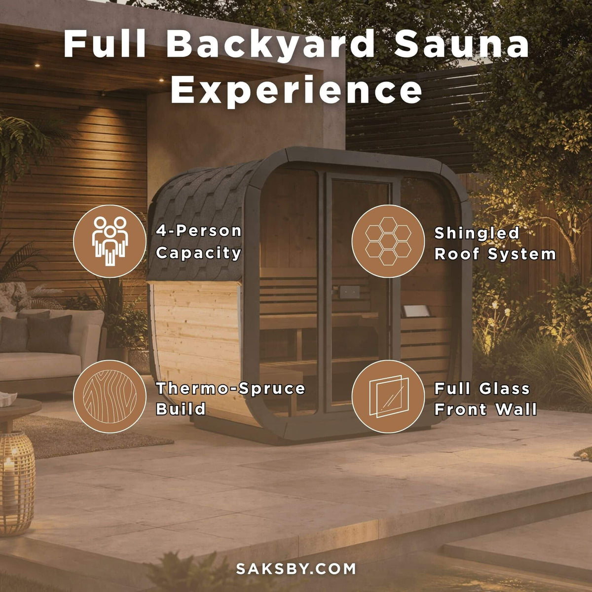 SaunaLife Model CL5G 4-Person Cube-Series Luxury Wooden Outdoor Home Sauna Kit [SL-MODELCL5G] (SAK91835)