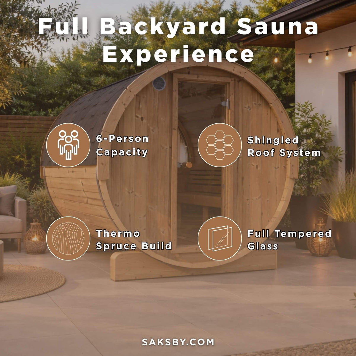 SaunaLife Model E8W Ergo Series 6-Person Outdoor Thermo-Spruce Sauna Barrel [SL-MODELE8W] (SAK92573)